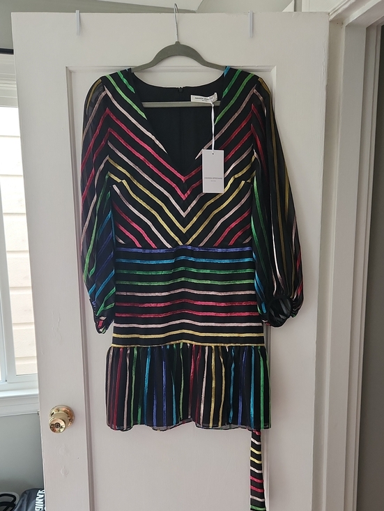 Amanda Uprichard Dresses & Skirts - Amanda Uprichard Rainbow Velvet Striped Long Sleeve Mini Dress - Size Medium/8
